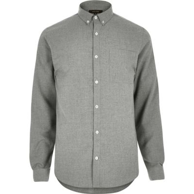 Grey flannel long sleeve slim shirt